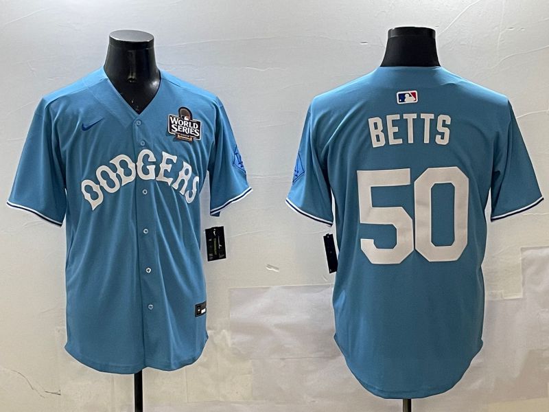 Men Los Angeles Dodgers #50 Betts Light Blue Throwback Game 2025 Nike MLB Jersey style 4->los angeles dodgers->MLB Jersey